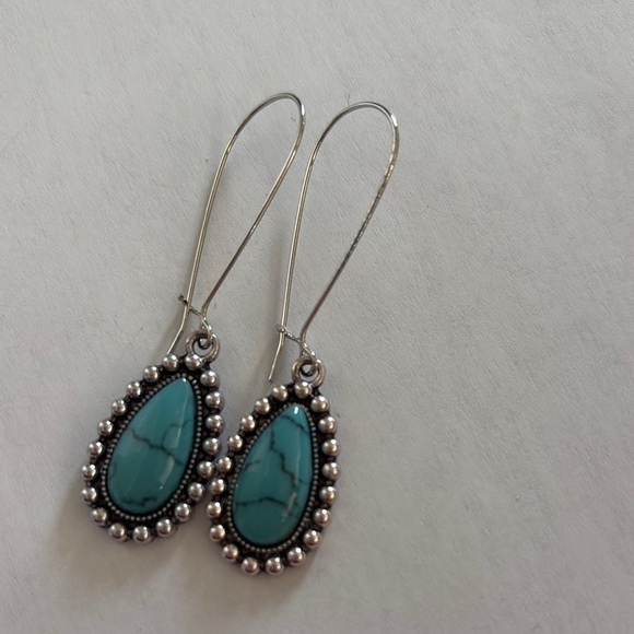 Silver and Turquoise Teardrop Earrings versatile and chic! never worn brand new - Picture 1 of 5